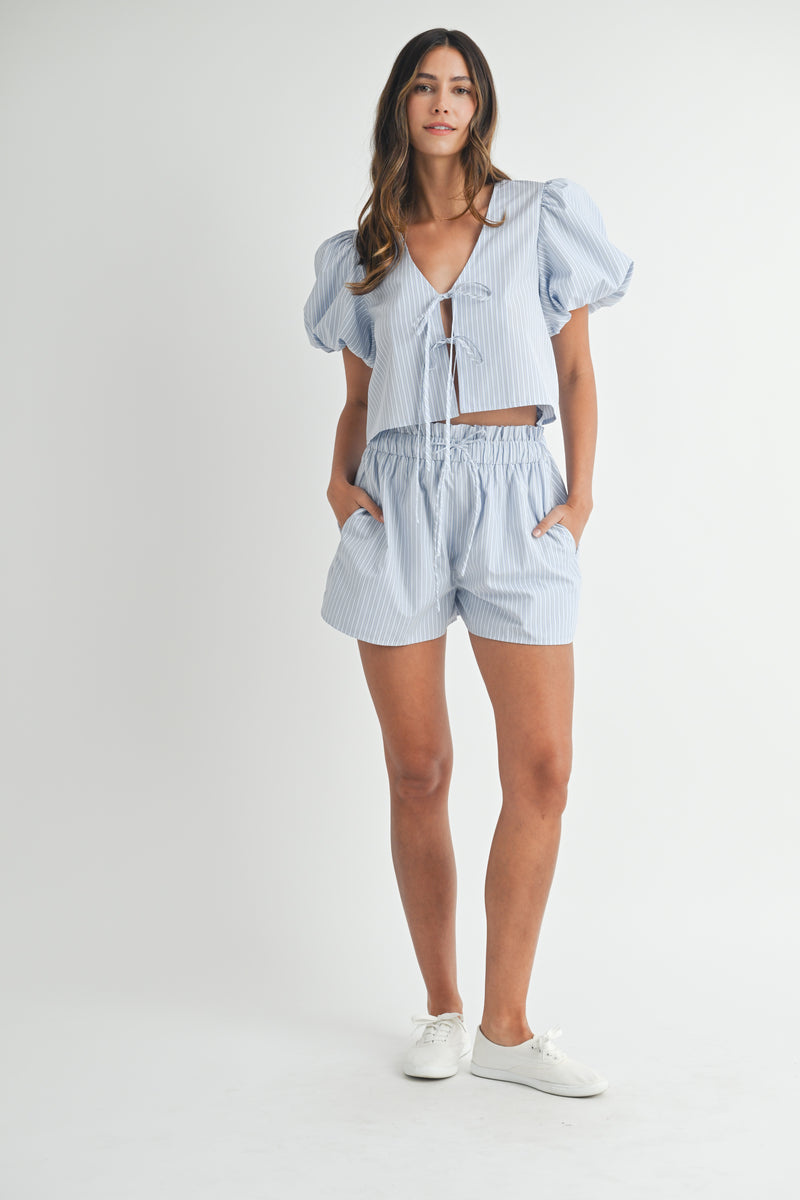 TAMARIN BOW TIED  BLOUSE AND SHORTS SET