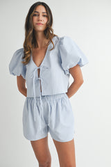 TAMARIN BOW TIED  BLOUSE AND SHORTS SET