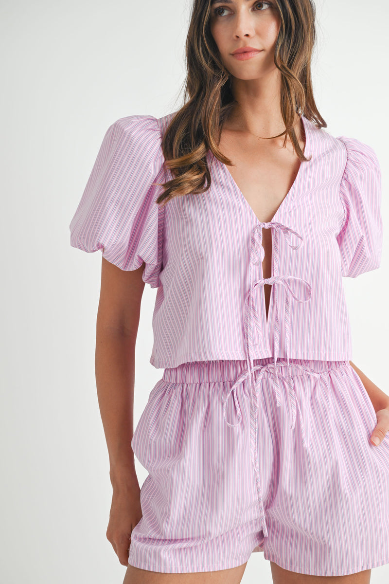 TAMARIN BOW TIED  BLOUSE AND SHORTS SET