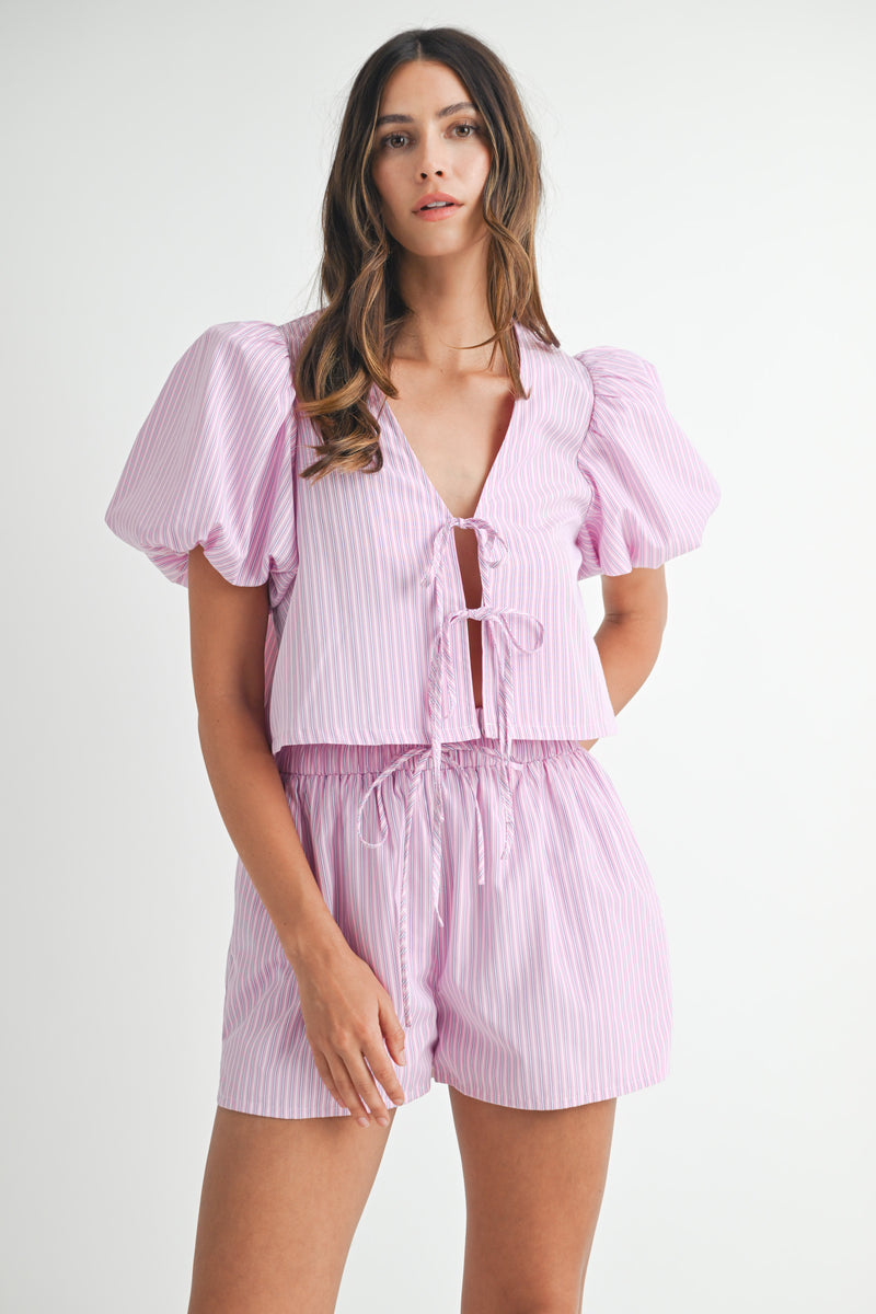 TAMARIN BOW TIED  BLOUSE AND SHORTS SET