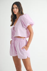 TAMARIN BOW TIED  BLOUSE AND SHORTS SET