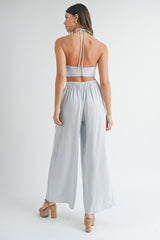 ANGELIQUE SCALLOP CROP TOP TROUSER SET