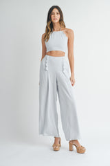 ANGELIQUE SCALLOP CROP TOP TROUSER SET
