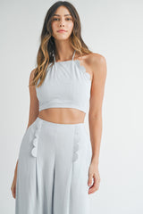 ANGELIQUE SCALLOP CROP TOP TROUSER SET