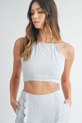 ANGELIQUE SCALLOP CROP TOP TROUSER SET