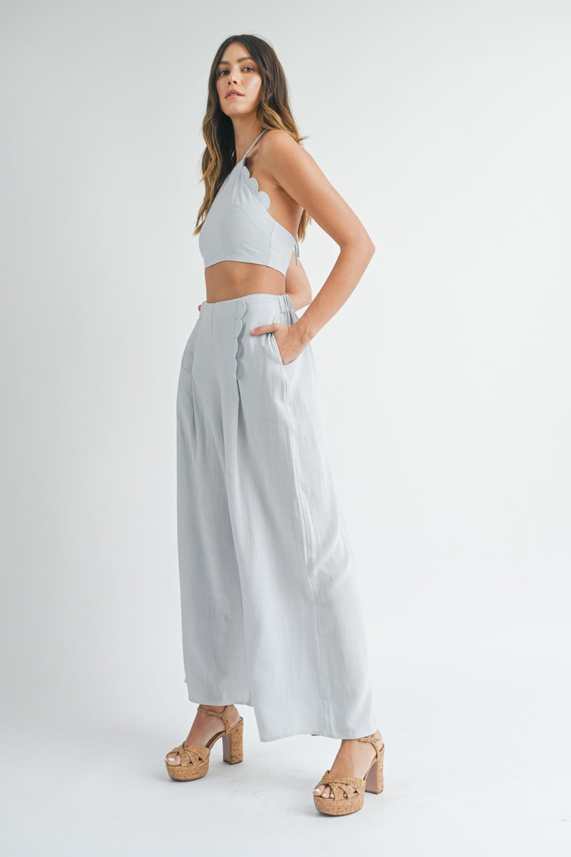 ANGELIQUE SCALLOP CROP TOP TROUSER SET