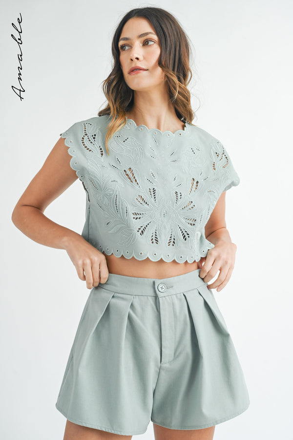 SHANNA EMBROIDERY CROP TOP AND SHORTS SET