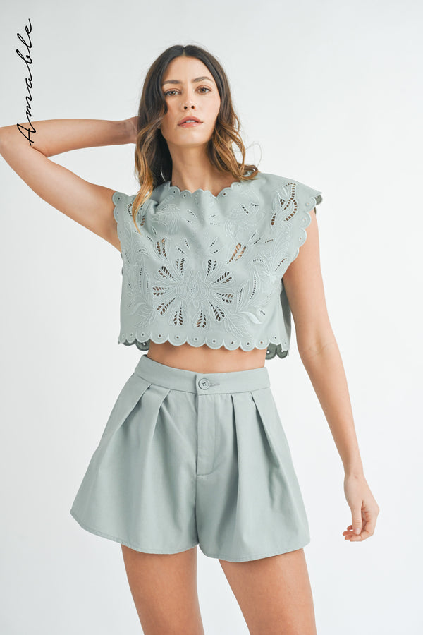 SHANNA EMBROIDERY CROP TOP AND SHORTS SET