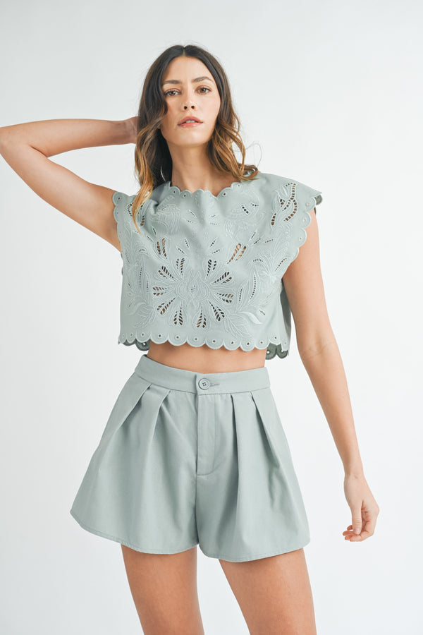 SHANNA EMBROIDERY CROP TOP AND SHORTS SET