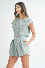 SHANNA EMBROIDERY CROP TOP AND SHORTS SET