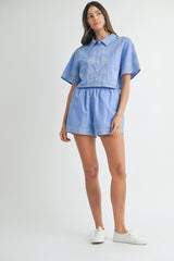 AURORA EMBROIDERED SHIRT AND SHORTS SET