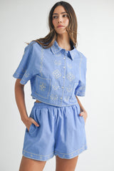 AURORA EMBROIDERED SHIRT AND SHORTS SET