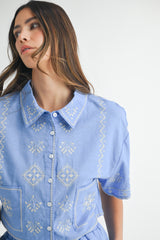 AURORA EMBROIDERED SHIRT AND SHORTS SET