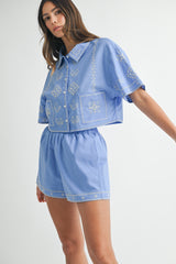 AURORA EMBROIDERED SHIRT AND SHORTS SET