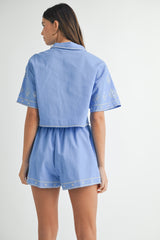 AURORA EMBROIDERED SHIRT AND SHORTS SET