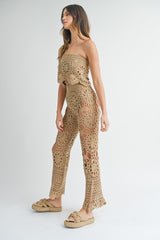 MAGGIE CROCHET KNIT BANDEAU TOP AND FLARE PANTS SET