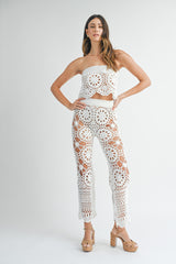 MAGGIE CROCHET KNIT BANDEAU TOP AND FLARE PANTS SET