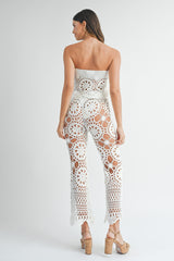 MAGGIE CROCHET KNIT BANDEAU TOP AND FLARE PANTS SET