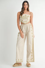 NAYA EMBROIDERED SCARF TOP AND PANTS SET