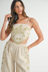 NAYA EMBROIDERED SCARF TOP AND PANTS SET
