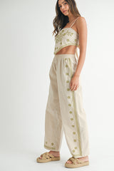NAYA EMBROIDERED SCARF TOP AND PANTS SET
