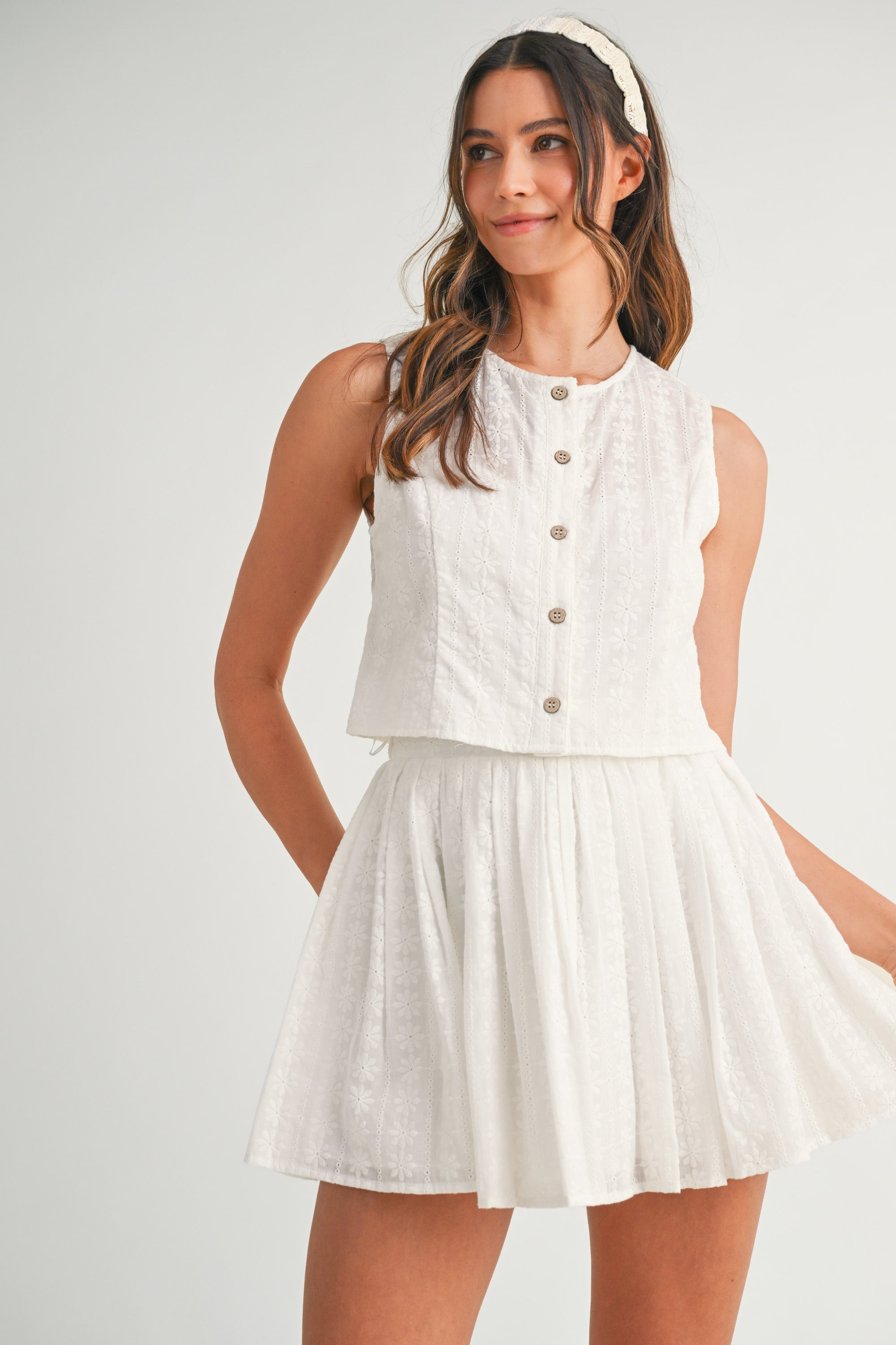 KERENSA EYELET LACE TOP AND MINI SKIRT SET – Mable Clothing