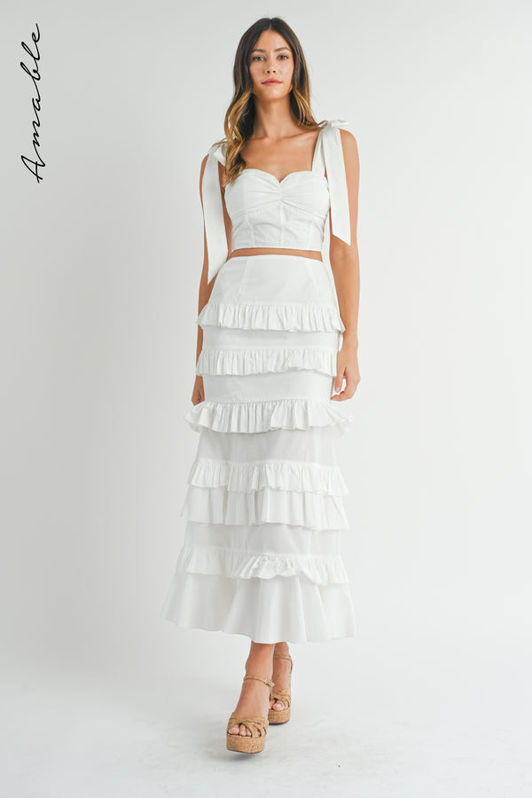 KRISTEN TUBE TOP AND TIERED RUFFLE MAXI SKIRT SET