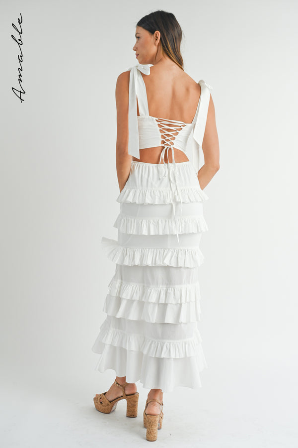 KRISTEN TUBE TOP AND TIERED RUFFLE MAXI SKIRT SET
