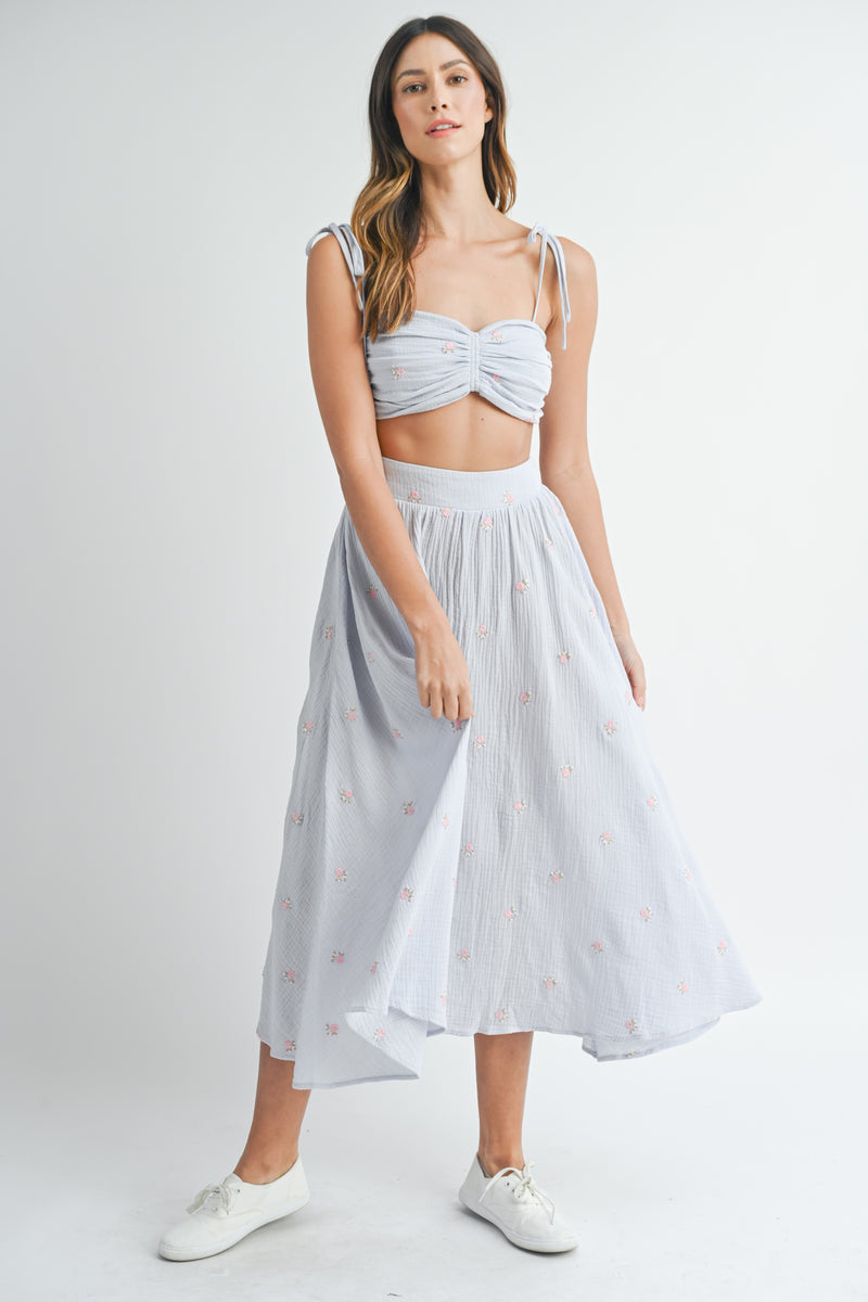 JULIET HEART SHAPE CROP TOP AND MIDI SKIRT SET