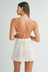 KIERSTAN HALTER NECK CROCHET TOP AND MINI SKIRTS SET