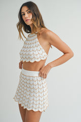 KIERSTAN HALTER NECK CROCHET TOP AND MINI SKIRTS SET