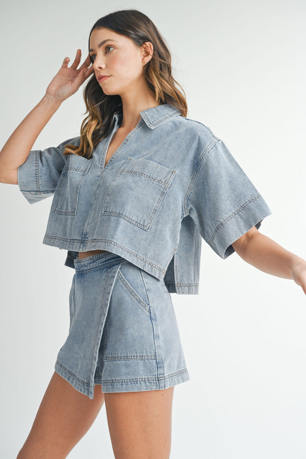 KIRSTIN DENIM SHIRTS AND SKIRT SET