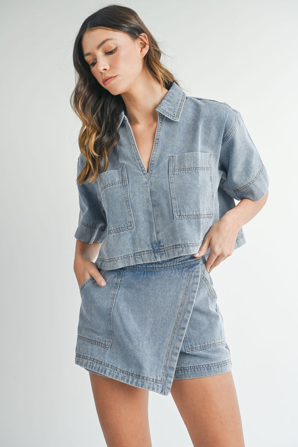 KIRSTIN DENIM SHIRTS AND SKIRT SET