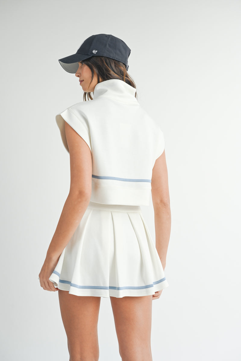 LYDIA VARSITY CROP TOP AND PLEATED SKIRT SET