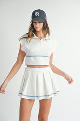 LYDIA VARSITY CROP TOP AND PLEATED SKIRT SET