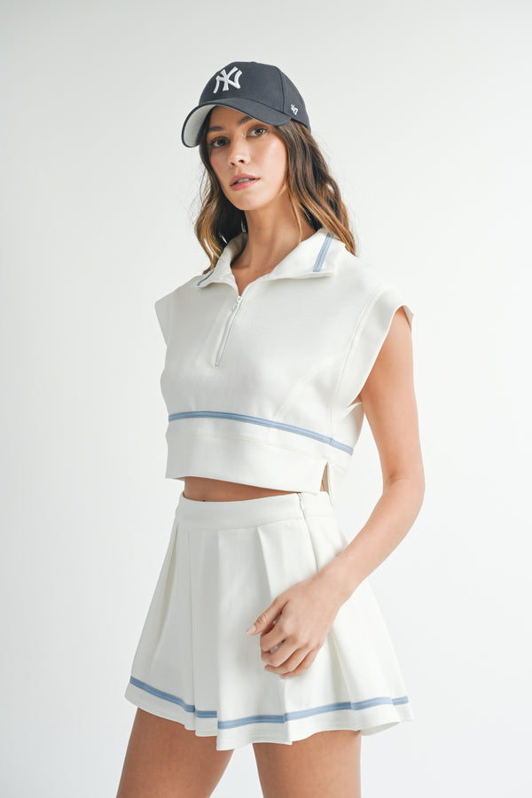 LYDIA VARSITY CROP TOP AND PLEATED SKIRT SET