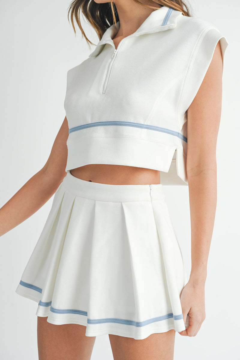 LYDIA VARSITY CROP TOP AND PLEATED SKIRT SET