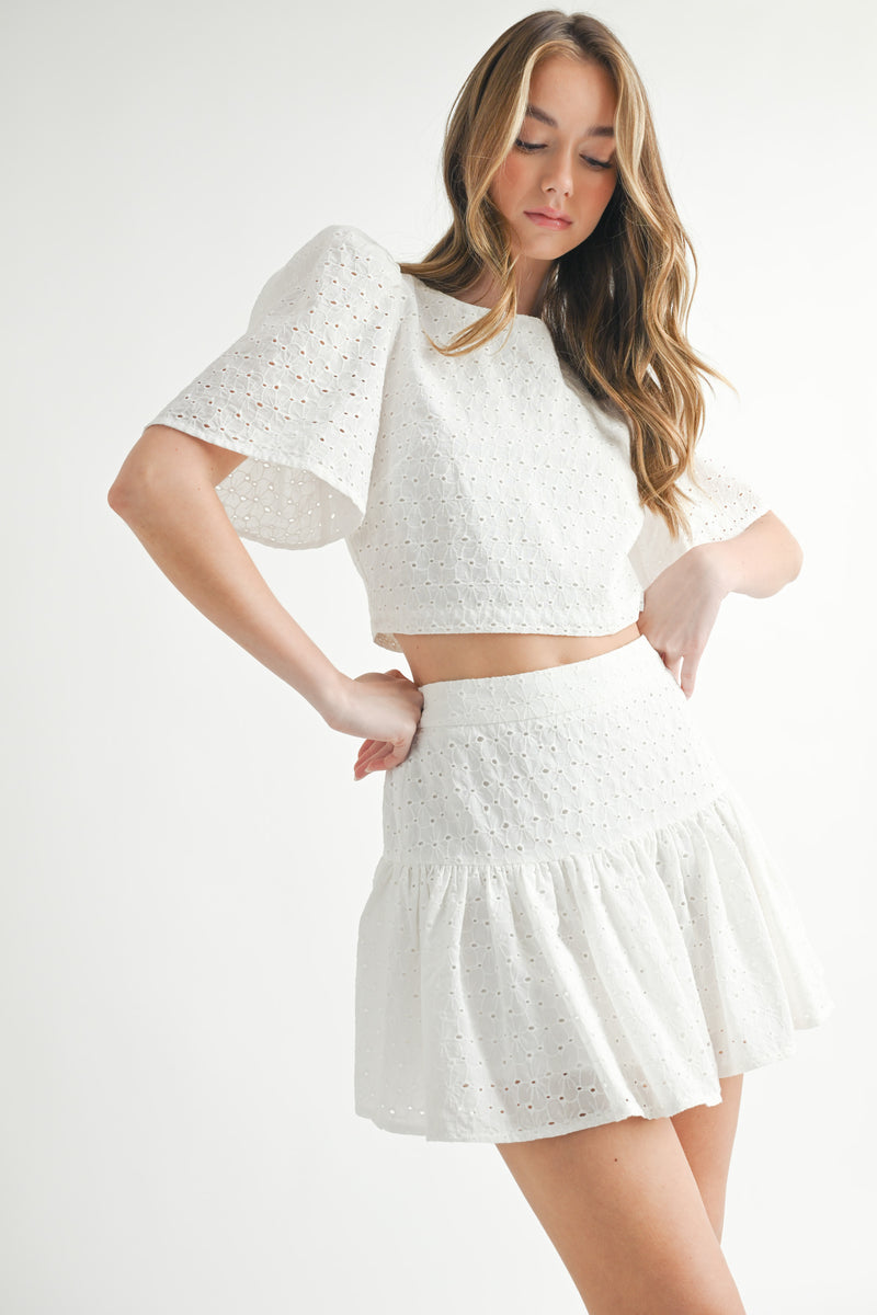ULRICA EYELET CROP TOP AND SKIRT SET