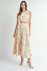 JOYCE BOW TIED CROP TOP AND MIDI SKIRT SET