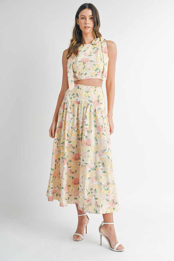 JOYCE BOW TIED CROP TOP AND MIDI SKIRT SET