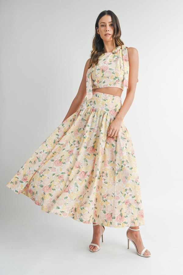 JOYCE BOW TIED CROP TOP AND MIDI SKIRT SET