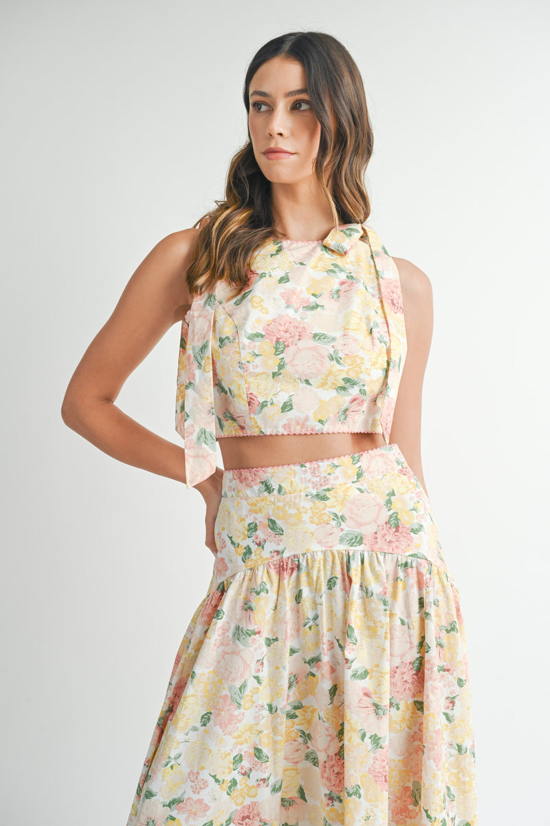 JOYCE BOW TIED CROP TOP AND MIDI SKIRT SET