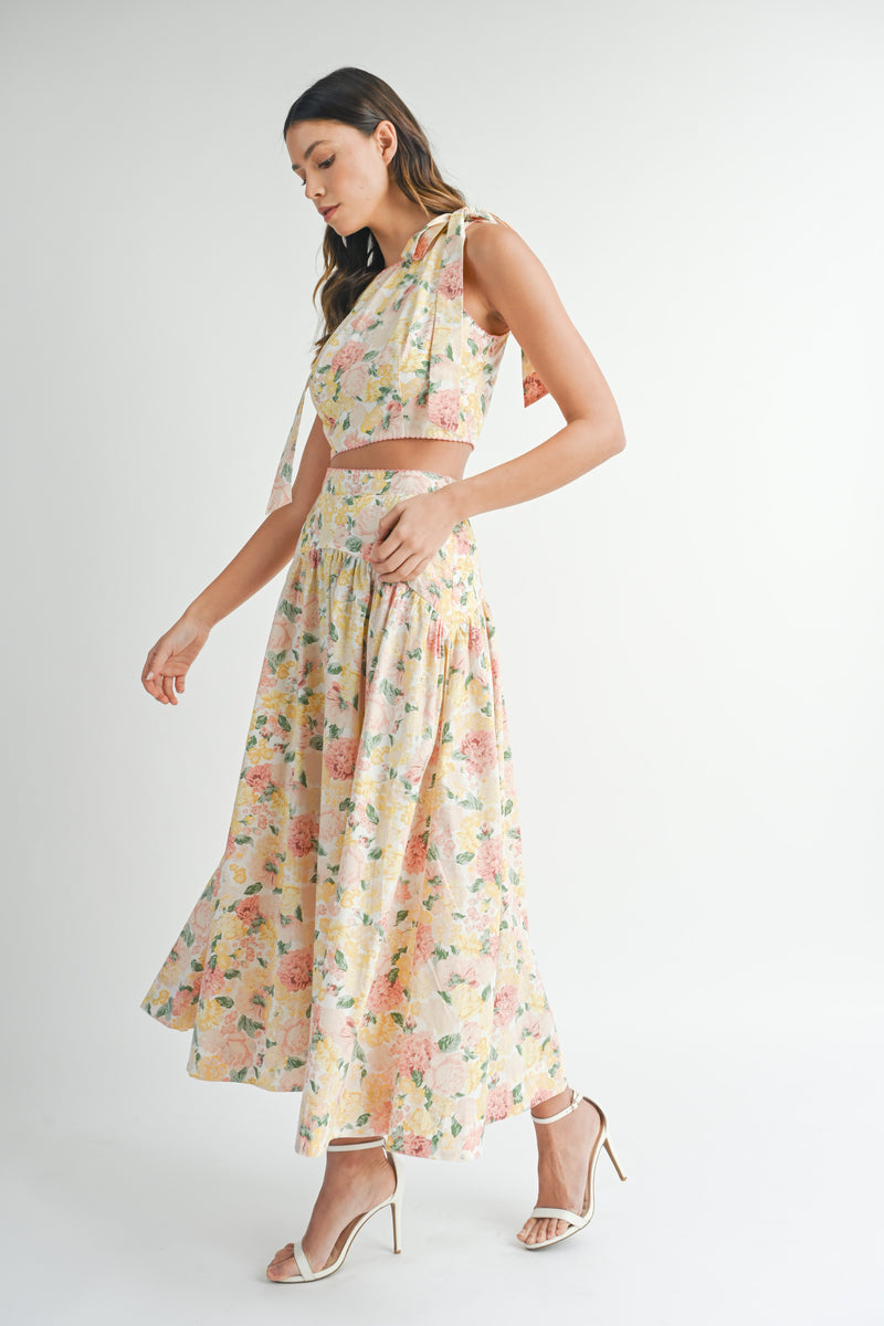 JOYCE BOW TIED CROP TOP AND MIDI SKIRT SET