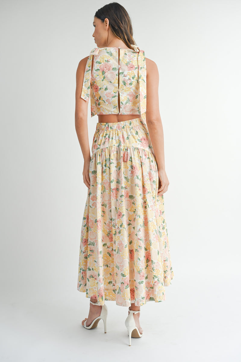 JOYCE BOW TIED CROP TOP AND MIDI SKIRT SET