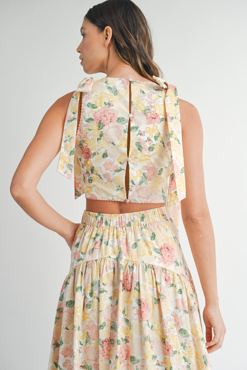JOYCE BOW TIED CROP TOP AND MIDI SKIRT SET