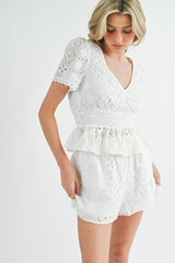 LANA EYELET PEPLUM TOP AND SHORTS SET