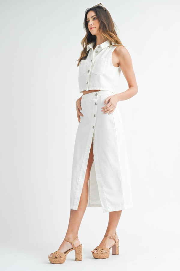 AVIANA DENIM TANK SHIRTS AND SKIRT SET