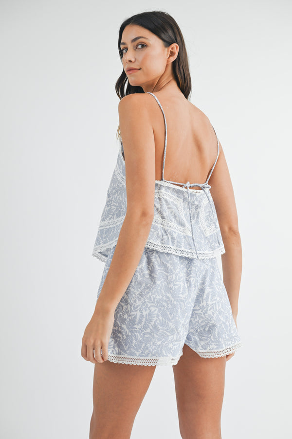 BENTNIJAH PRINT LACE TRIM CAMI AND SHORTS SET