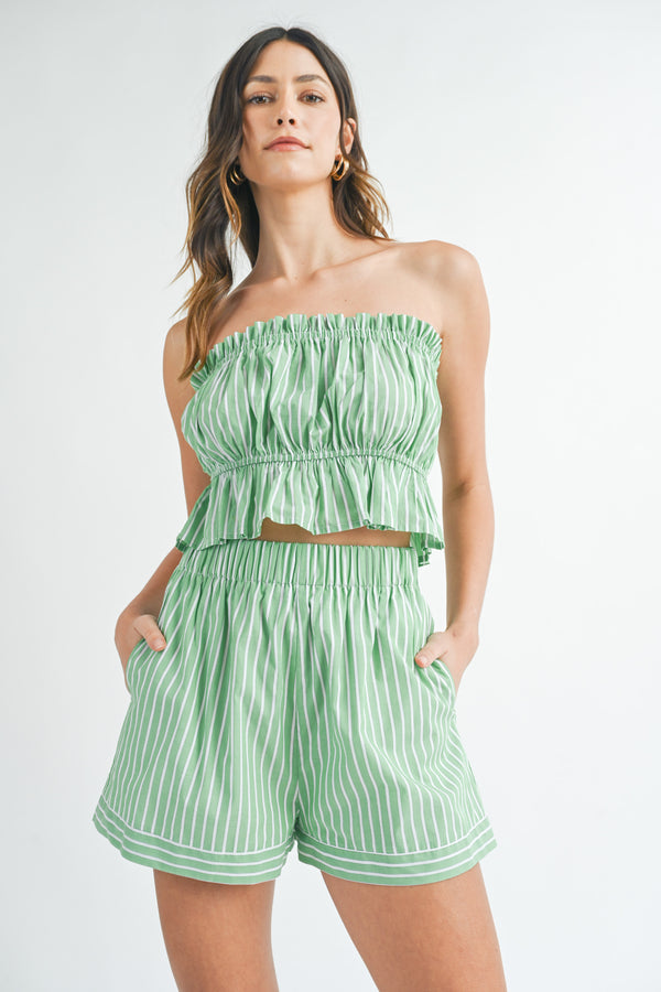 STRIPE TUBE TOP AND SHORTS SET