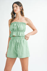 STRIPE TUBE TOP AND SHORTS SET